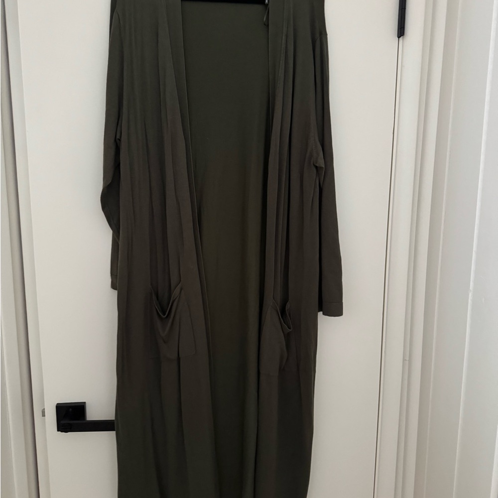 Tahari Olive Green Long Cardigan